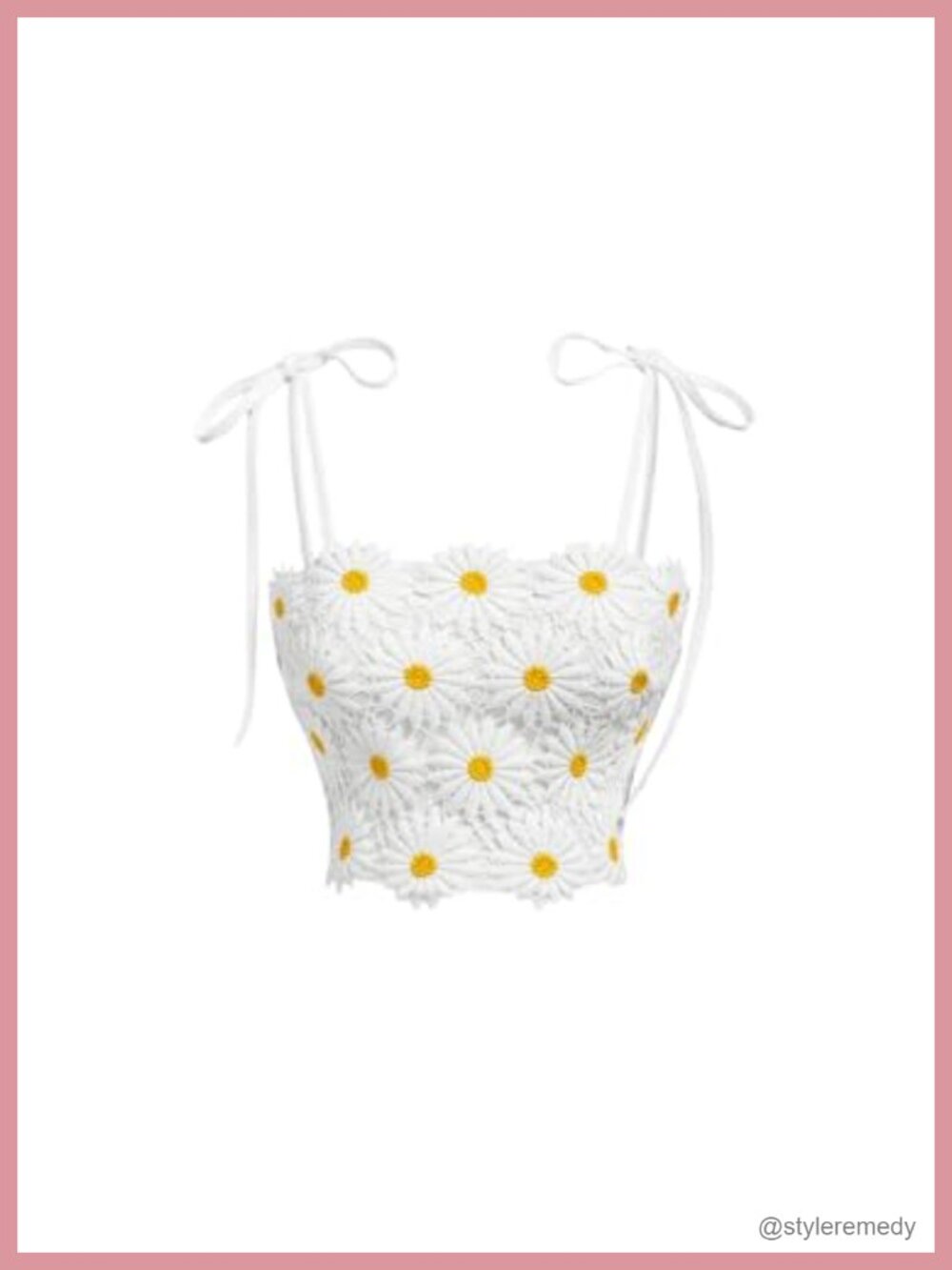 WDIRARA Boho Daisy Guipure Lace Crop Cami Top Tie Shoulder Square Neck